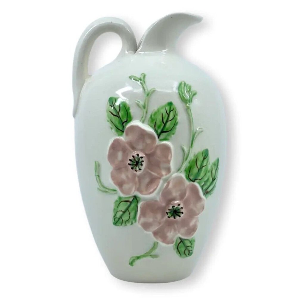 Antq Hull Art Pottery USA Pitcher  Vase R-11-7-I Pink Dogwood Floral Shabby Chic